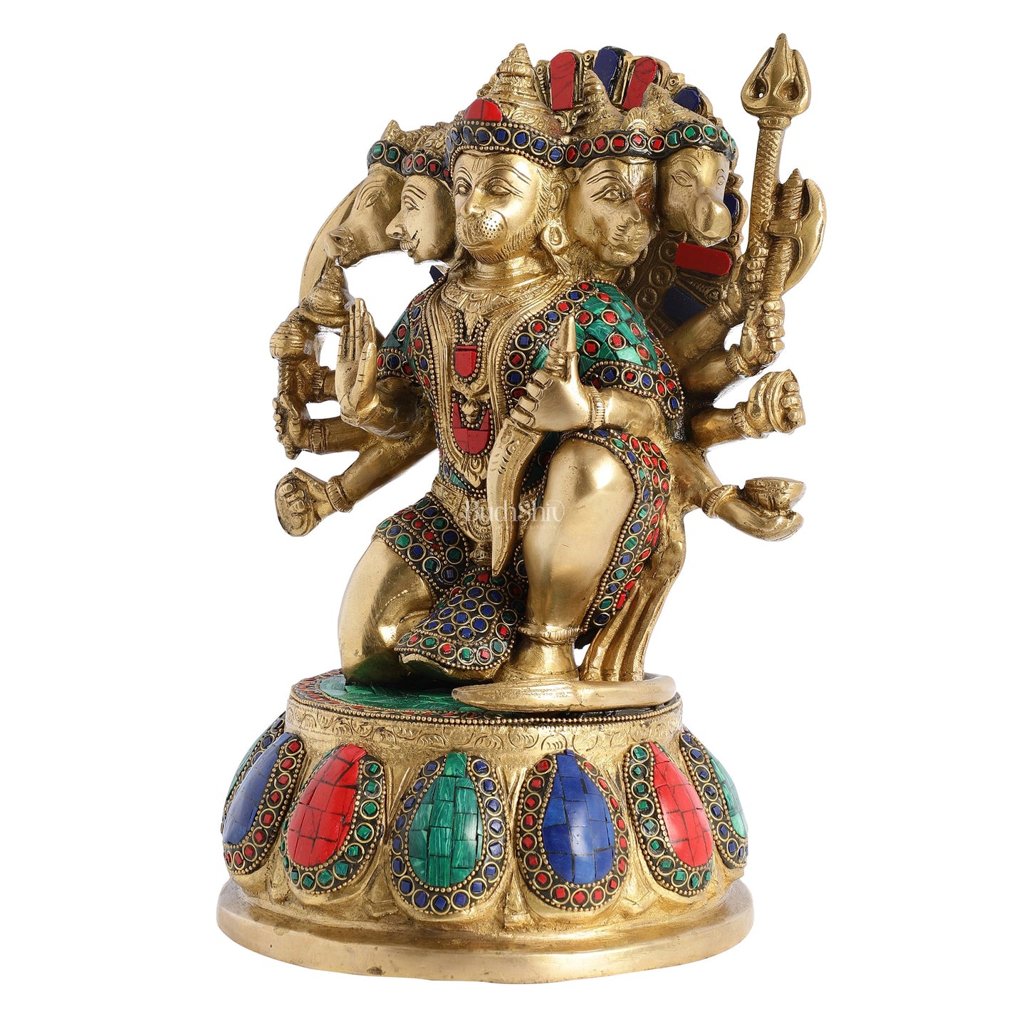 Brass Panchmukhi Hanuman 13" with meenakari - Budhshiv.com