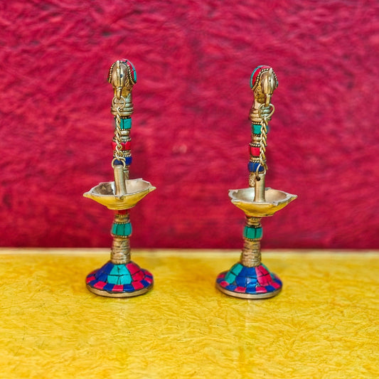 Brass Parrot lamps with stonework 7" - Budhshiv.com