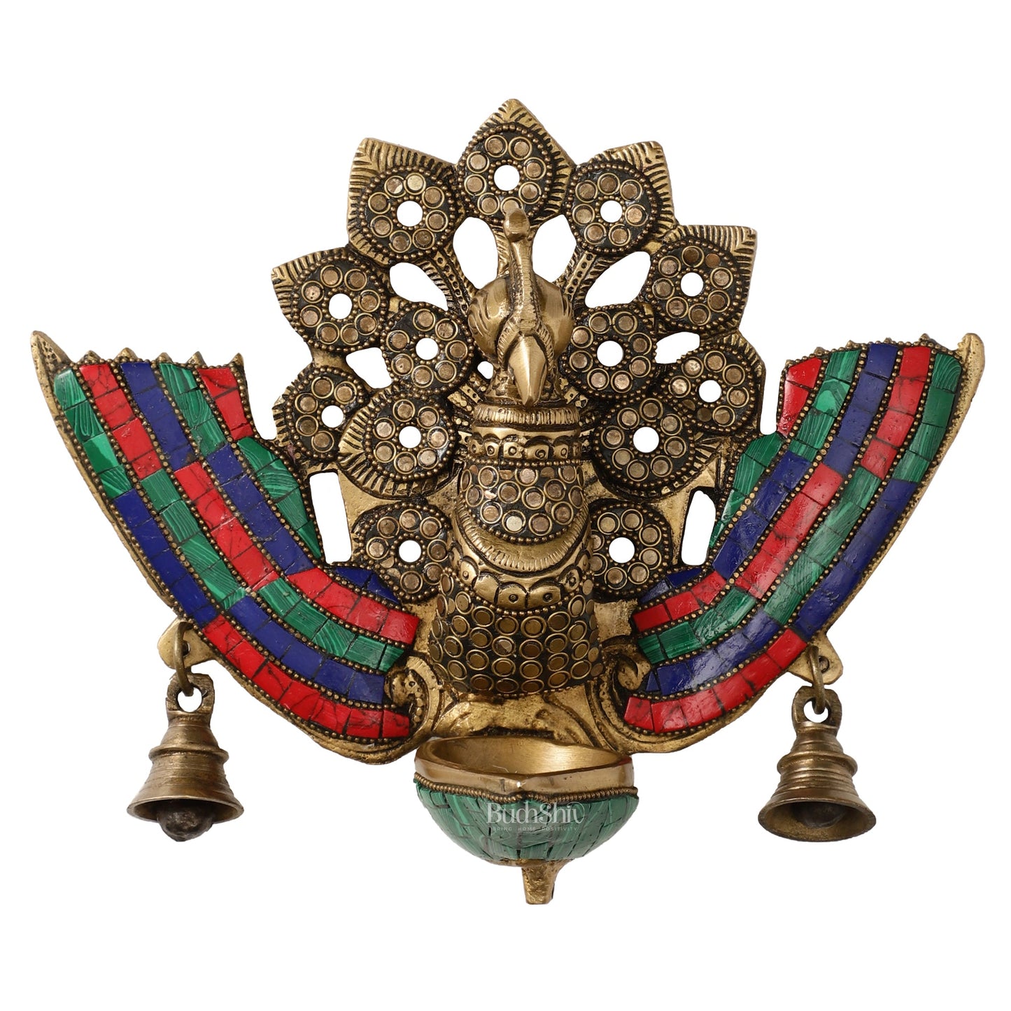 Brass Peacock Diya Oil Lamp Wall Hanging - 10x9x4 Inch - Budhshiv.com