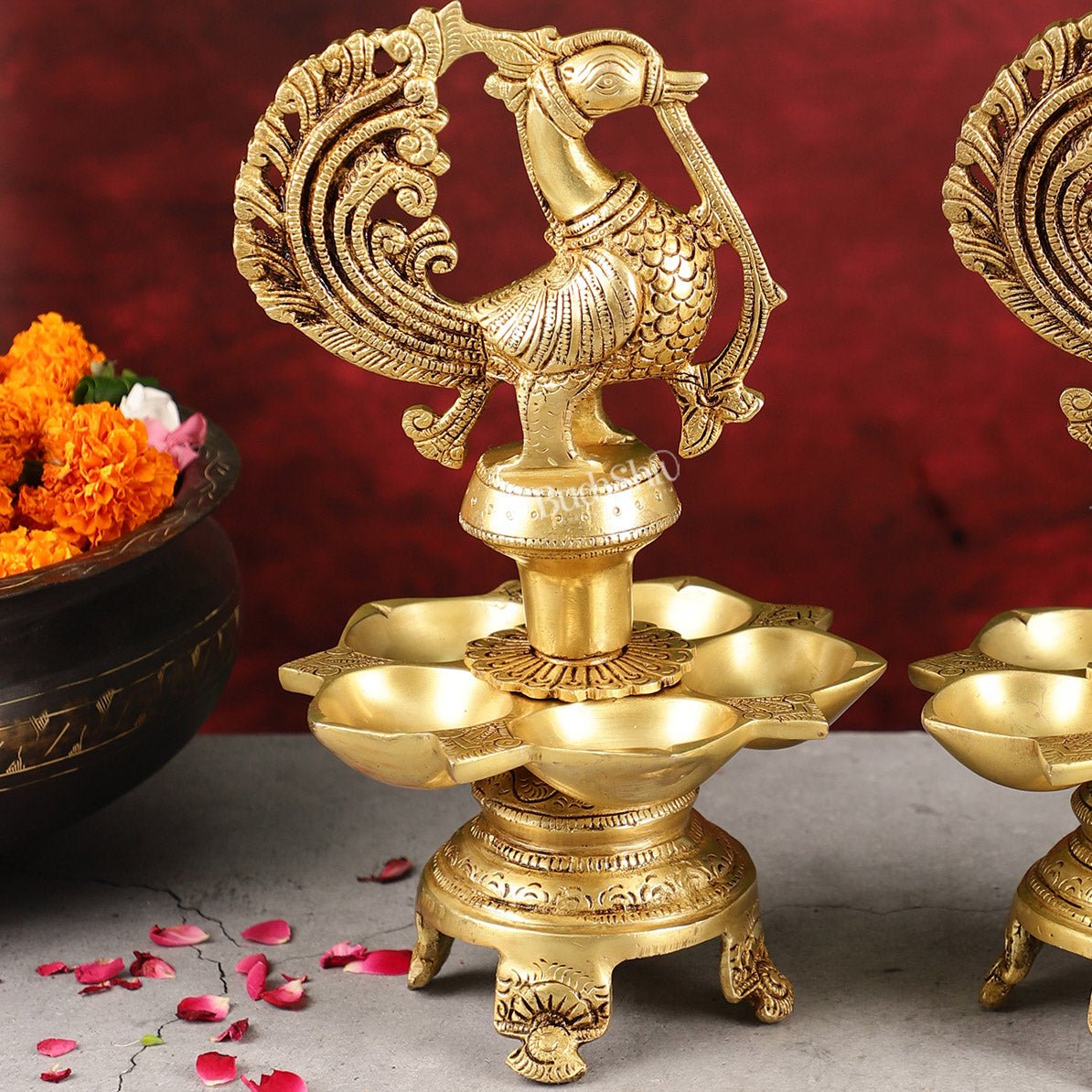 Brass Peacock Lamp Annam Vilakku 11" - Budhshiv.com