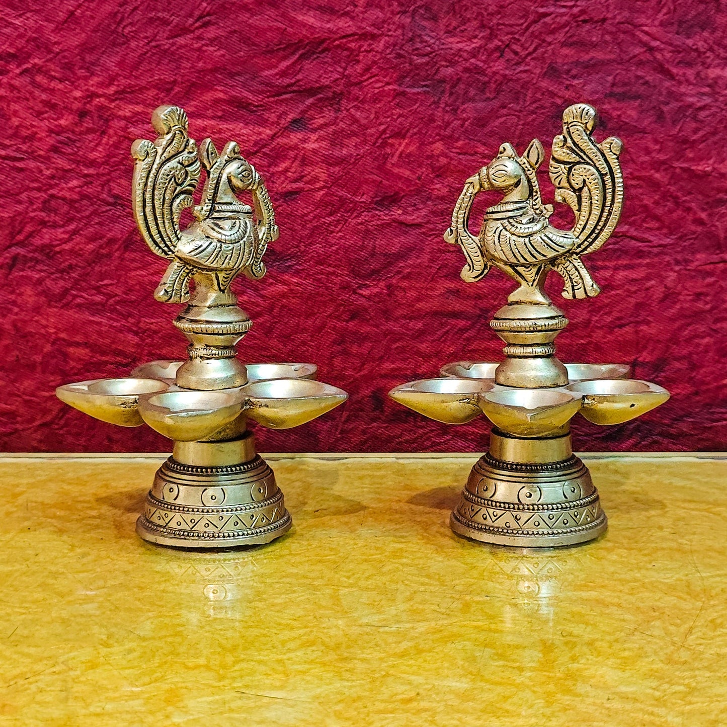Brass peacock oil lamps 5" - Budhshiv.com