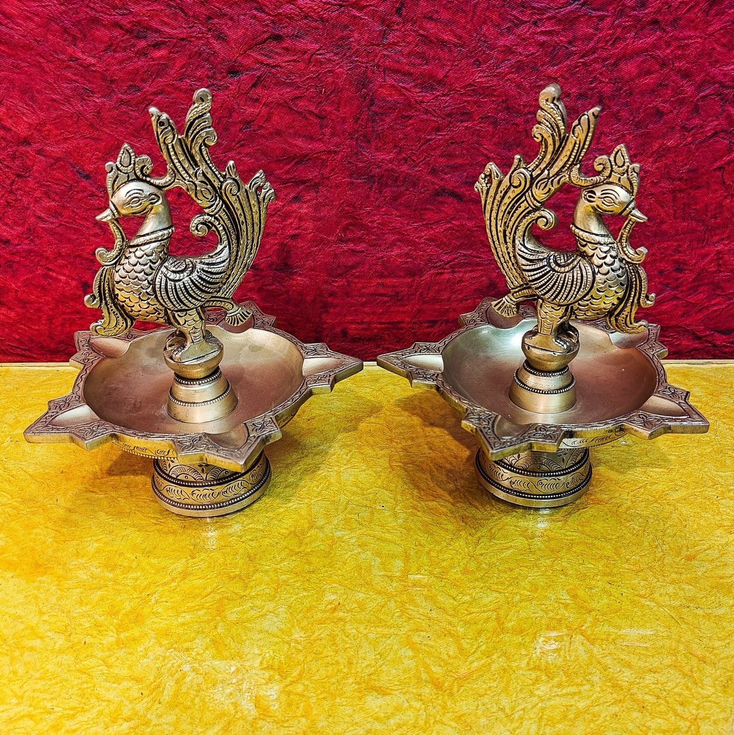 Brass peacock oil lamps 9" - Budhshiv.com