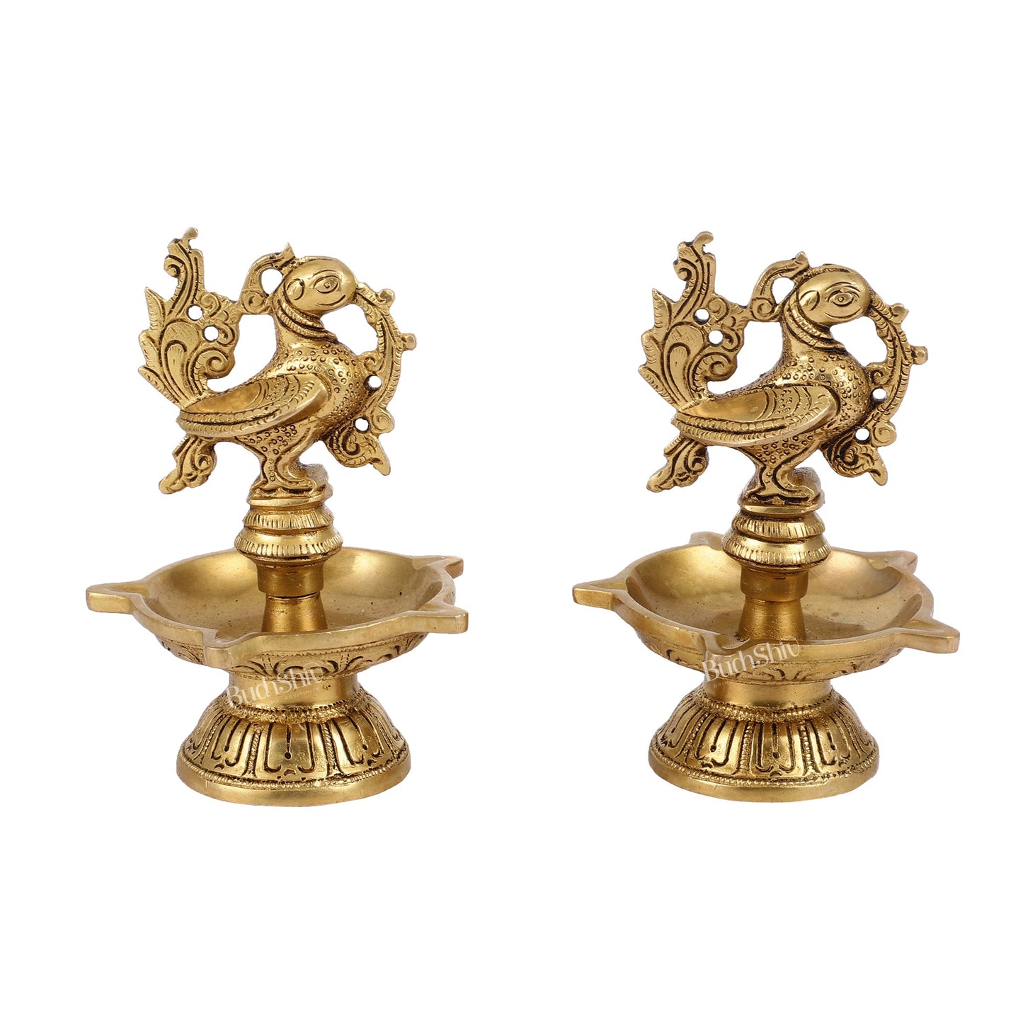 Brass peacock oil lamps diyas 6 inch - Budhshiv.com