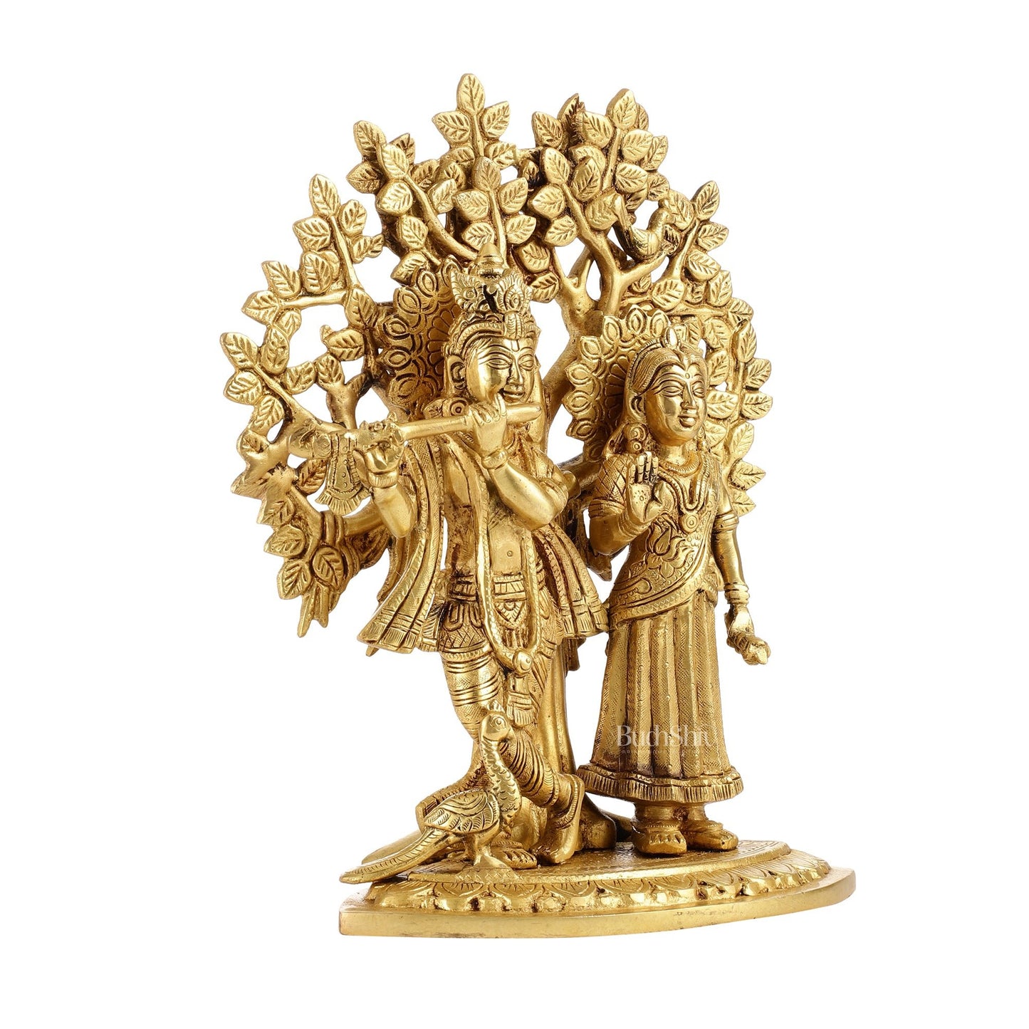 Brass Radha Krishna Statue with Kalpavriksha Tree 12 inch - Budhshiv.com