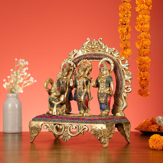 Brass Ram Darbar Idol with Stonework - 12.5 Inch - Budhshiv.com