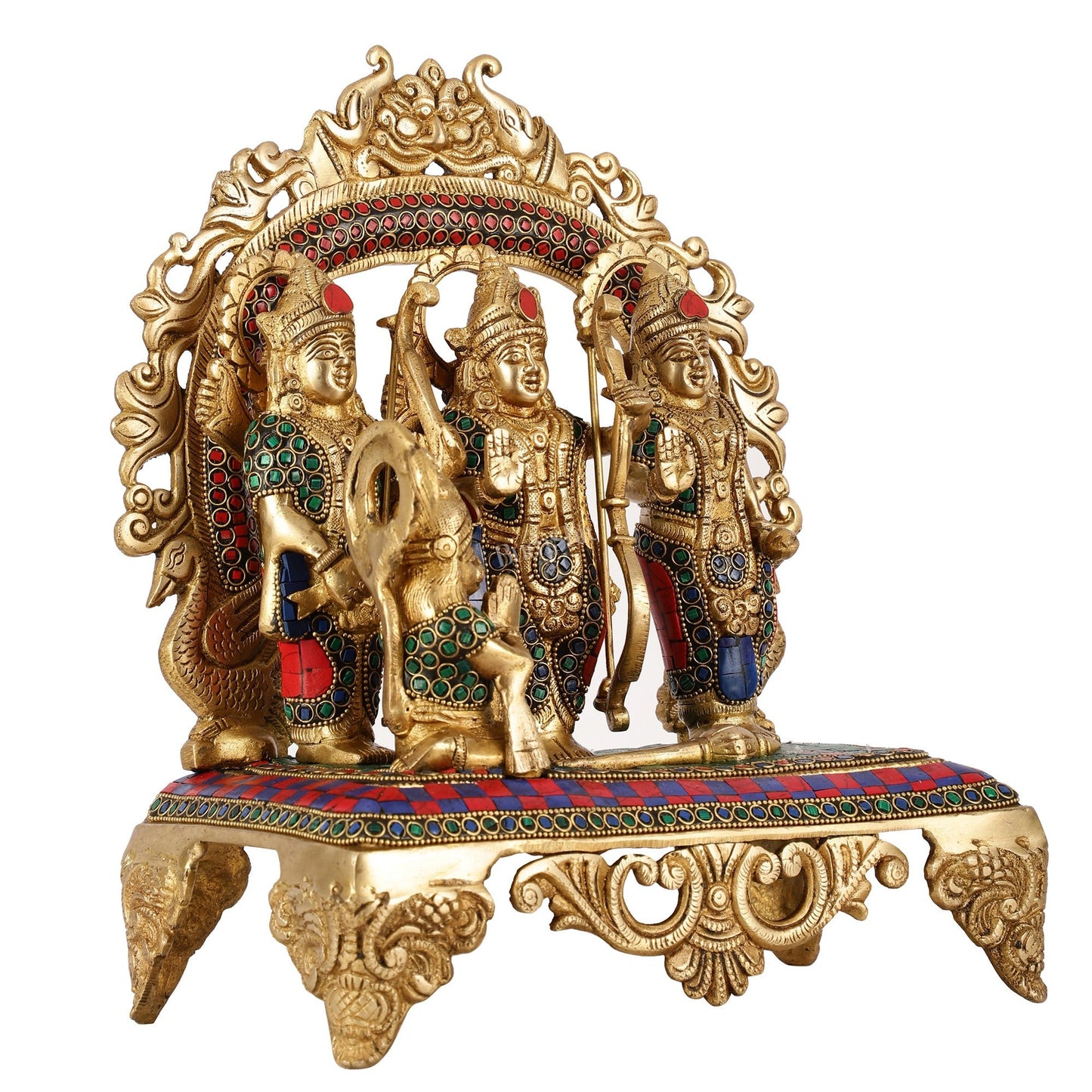 Brass Ram Darbar Idol with Stonework - 12.5 Inch - Budhshiv.com