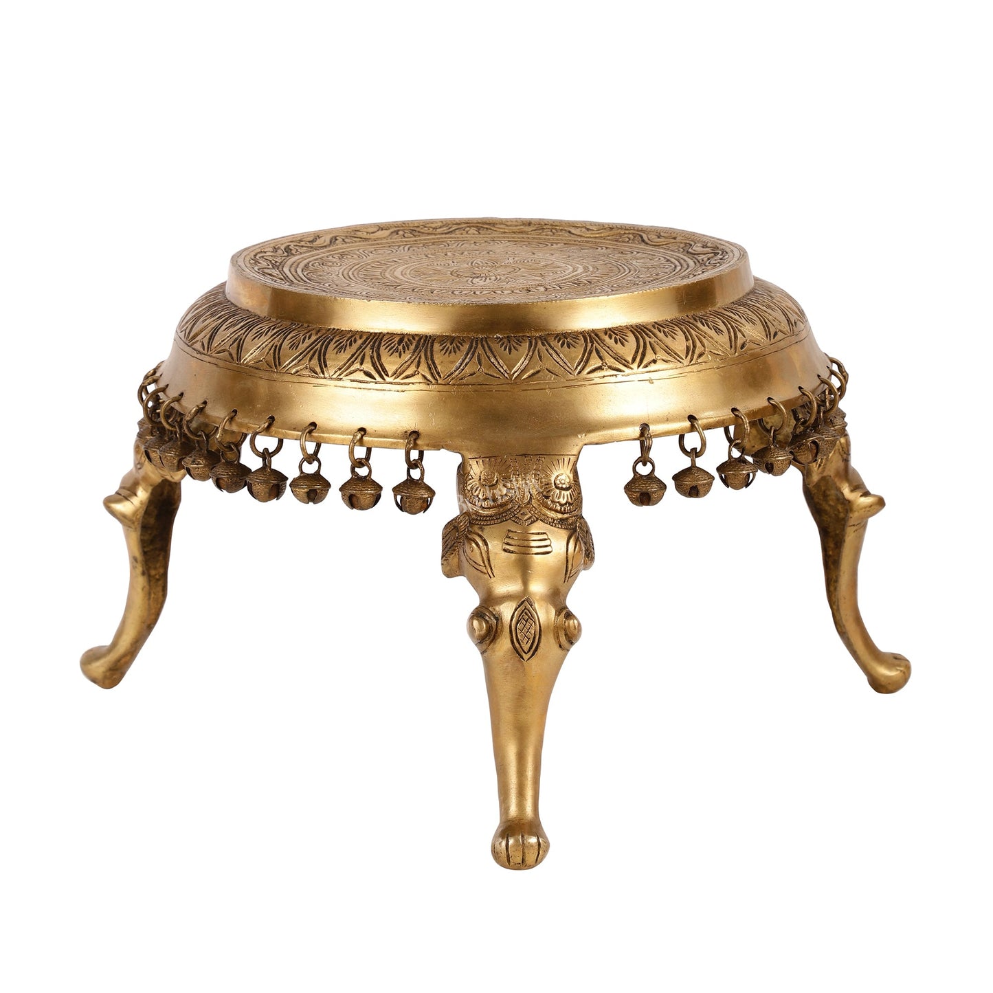 Brass Round Chowki Stool Pedestal with Elephant Legs - Budhshiv.com