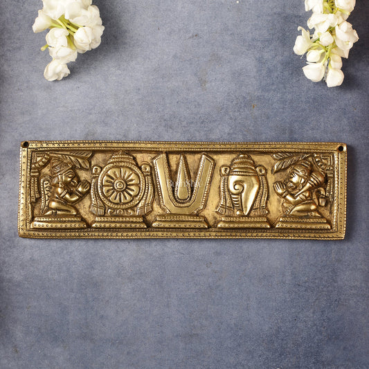 Brass Shank Chakra Namah Wall hanging 10 inch Antique - Budhshiv.com
