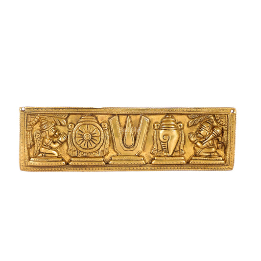 Brass Shank Chakra Namah Wall hanging 10 inch Gold - Budhshiv.com