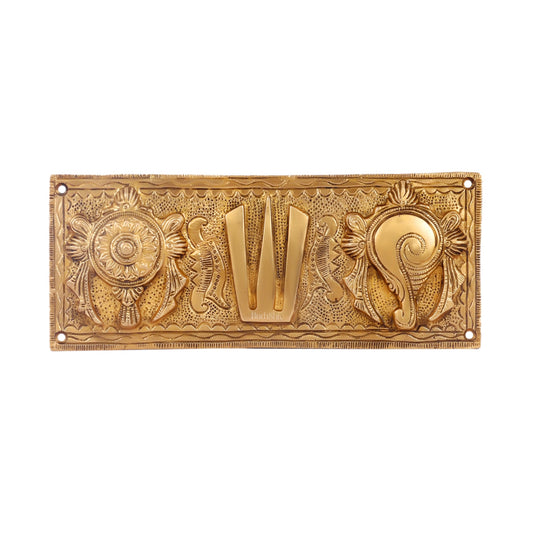 Brass Shank Chakra Namah Wall hanging Gold 10 inch - Budhshiv.com