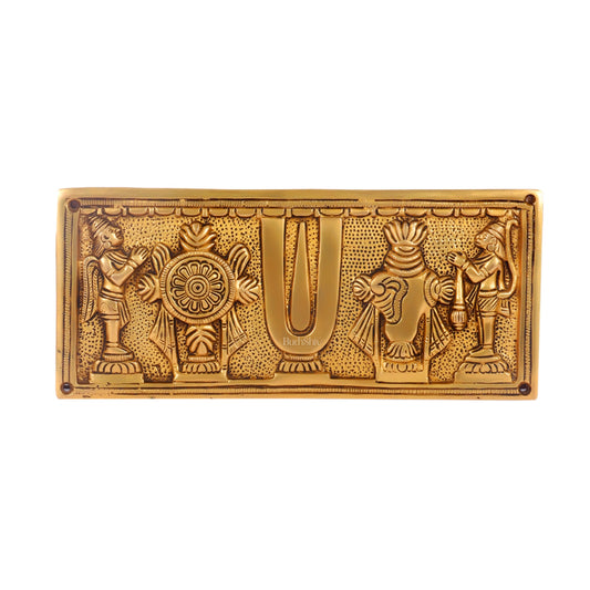 Brass Shank Chakra Namah Wall hanging with Hanuman and Garuda 10" Golden - Budhshiv.com