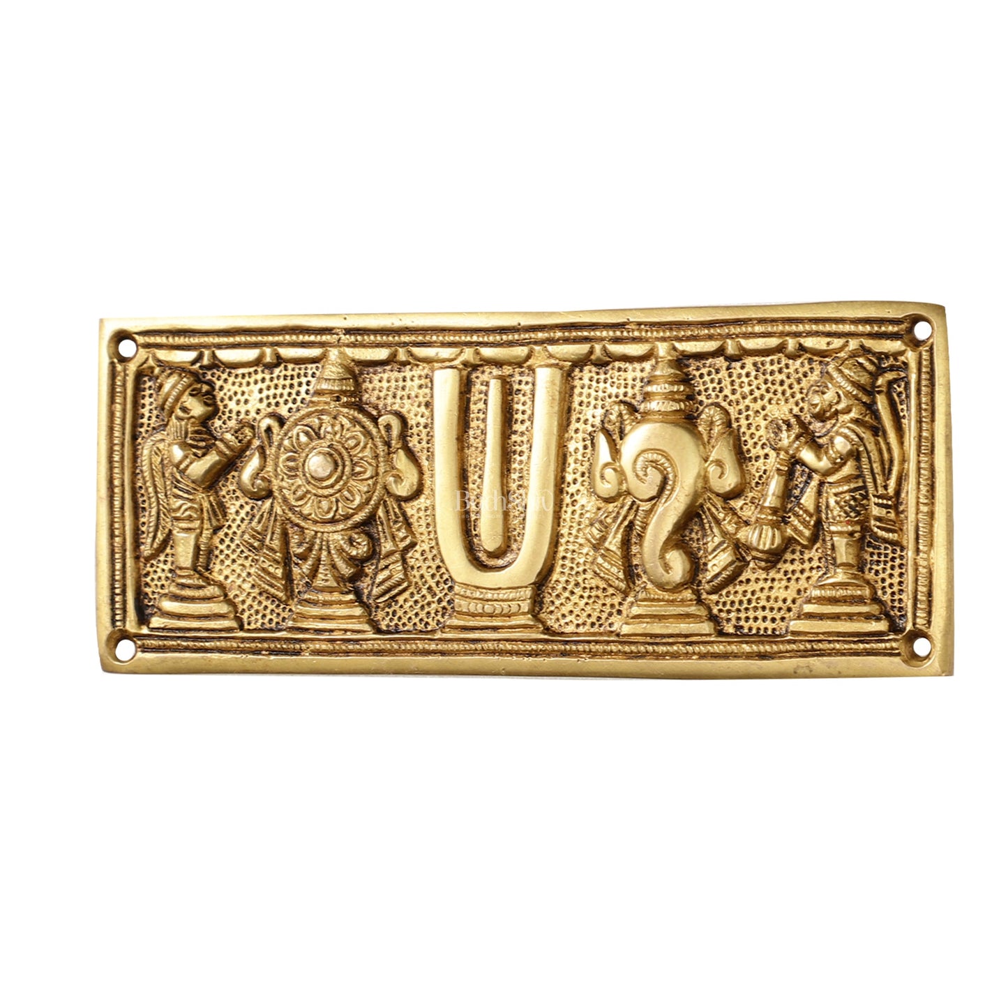 Brass Shank Chakra Namah Wall hanging with Hanuman and Garuda gold - Budhshiv.com