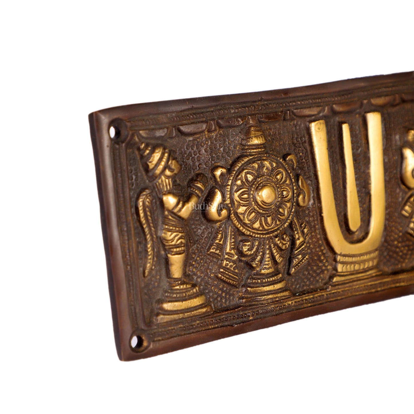 Brass Shankh Chakra & Namah Wall Hanging Plates | 8x3 inch - Budhshiv.com