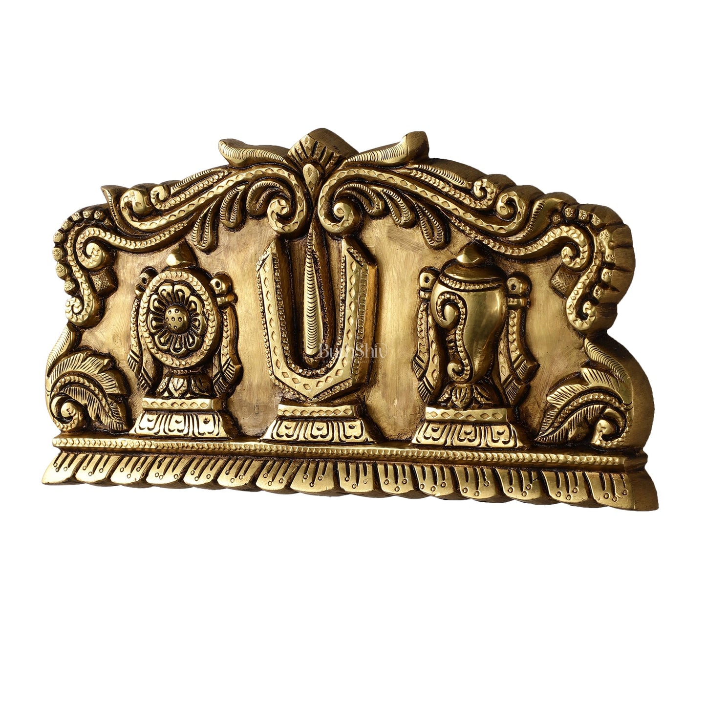 Brass Shankh Chakra Namah wall hanging - Budhshiv.com
