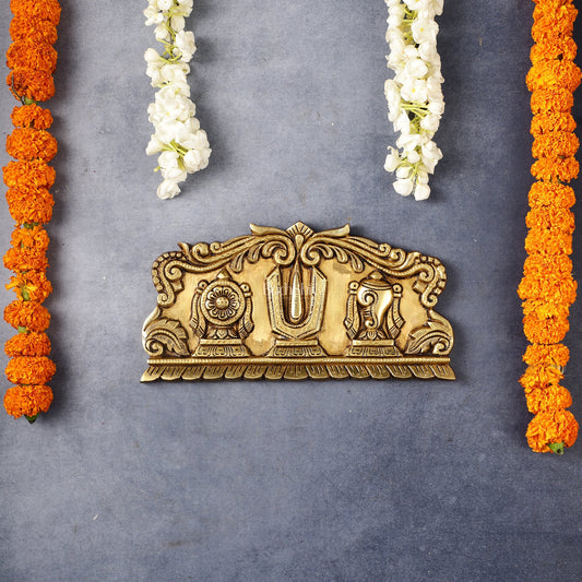 Brass Shankh Chakra Namah wall hanging - Budhshiv.com