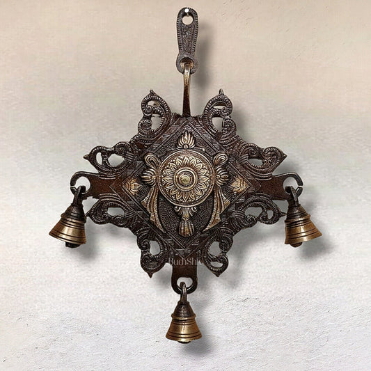Brass Shankh Chakra Namaha wall hanging 10 " - Budhshiv.com