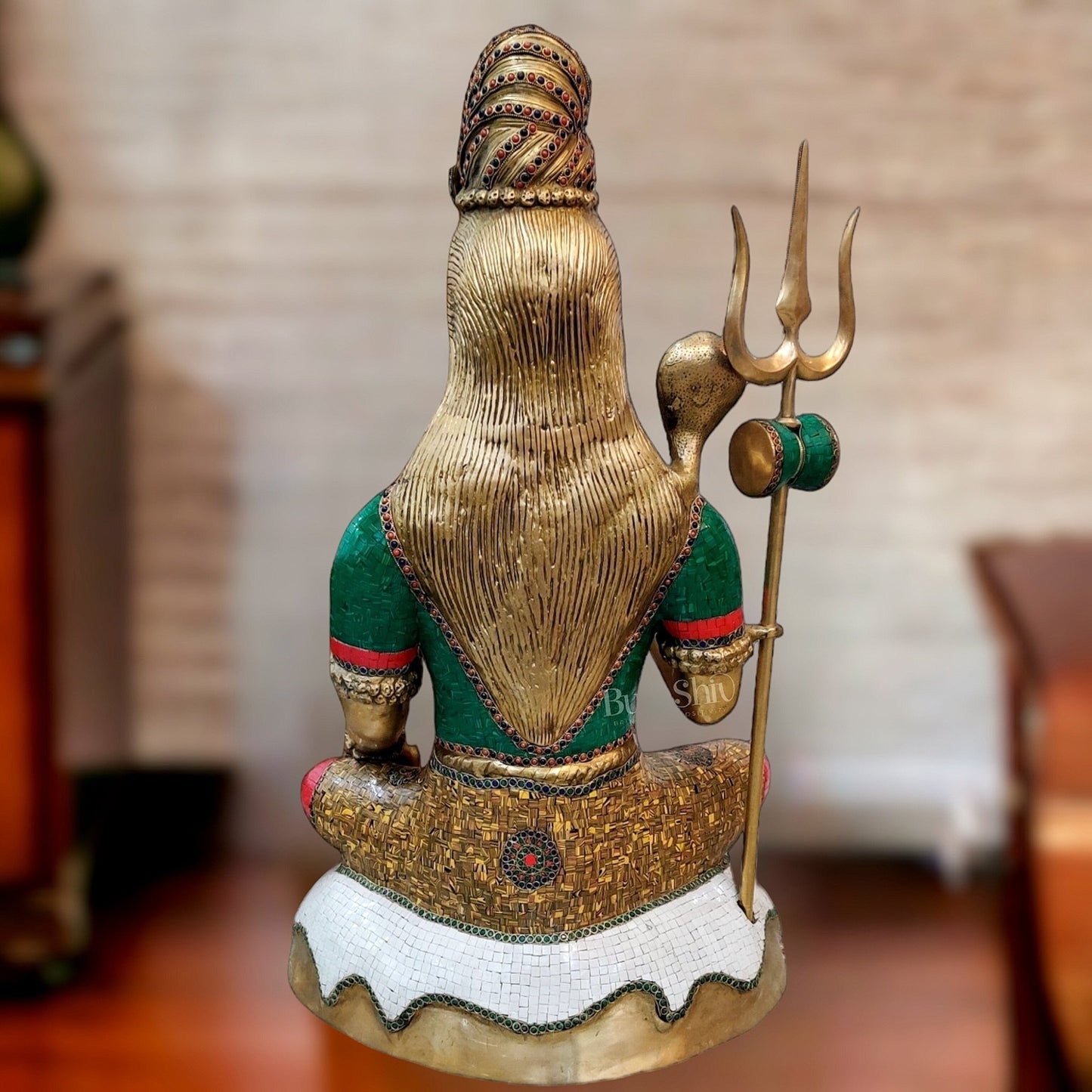 Brass Shiva statue 3 feet 35 inches with stonework - Budhshiv.com