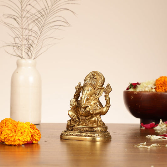 Brass Small Ganesha Idol - 4.5 Inch - Budhshiv.com