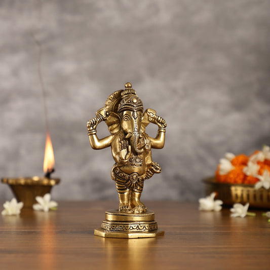 Brass Standing Ganesha Idol | Height 6.5 inch - Budhshiv.com