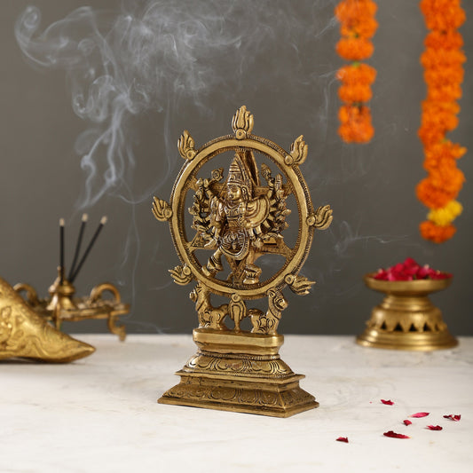 Brass Sudharashna Chakara Vishnu and Narsimha Chakratalwar 9.5" - Budhshiv.com