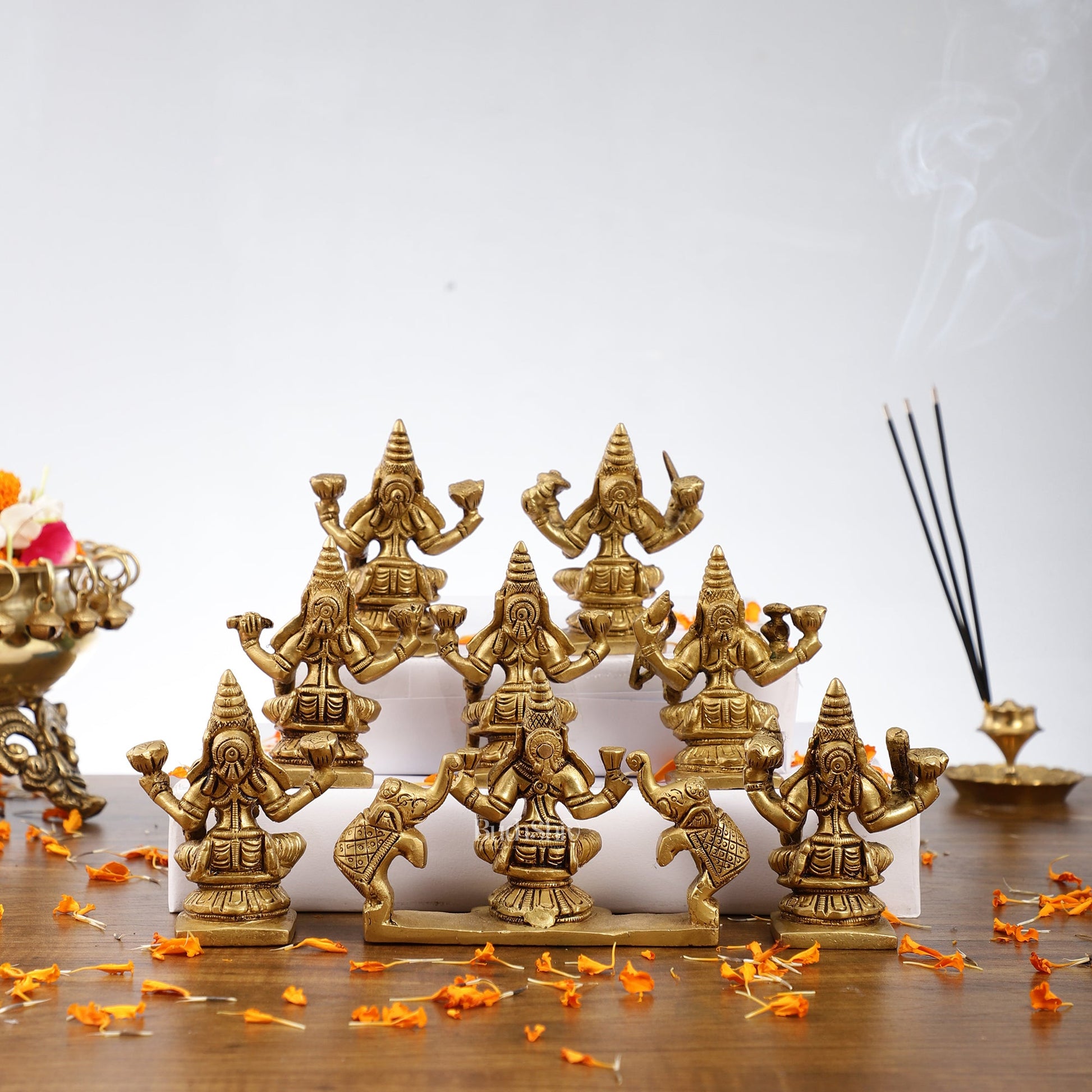 Brass Superfine Ashtalakshmi idols 3.5 inch - Budhshiv.com