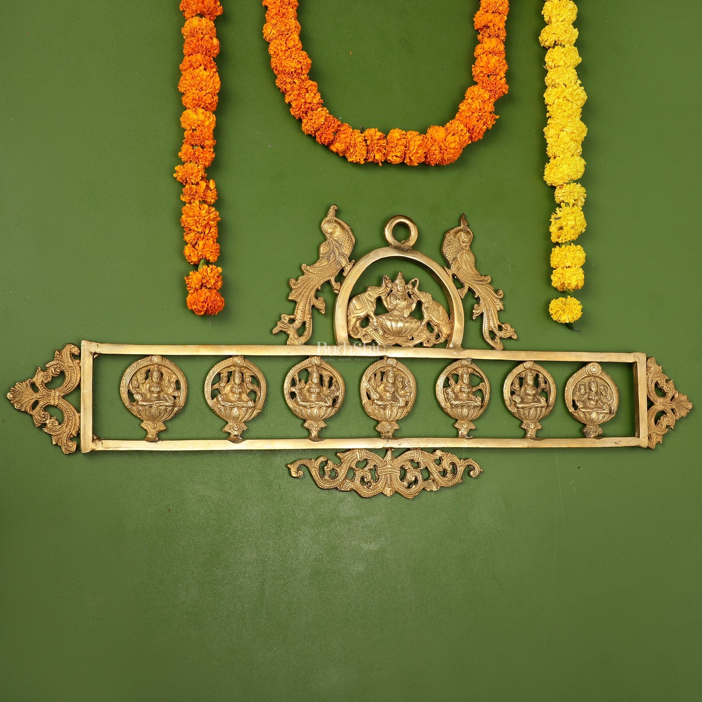 Brass Superfine Ashtalakshmi Wall Hanging Panel 30" - Budhshiv.com
