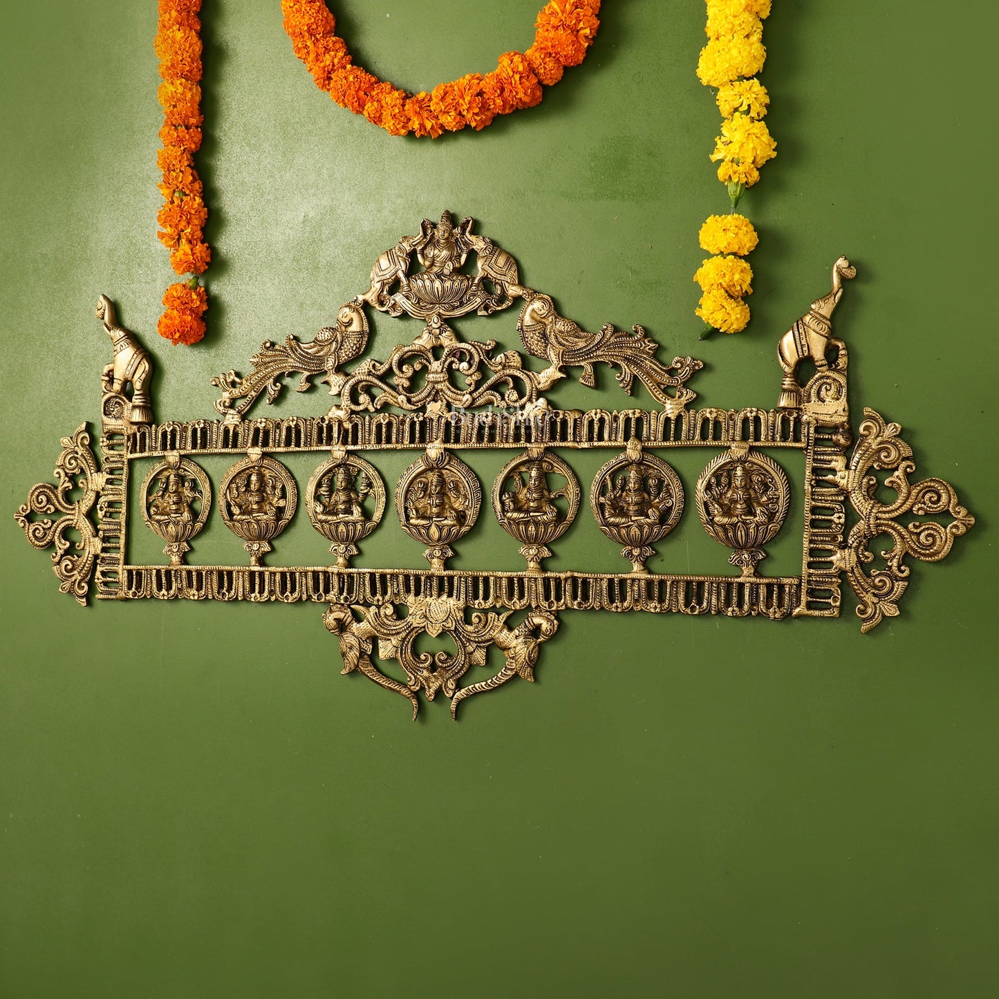 Brass Superfine Ashtalakshmi with elephants Wall Hanging Panel 30" - Budhshiv.com
