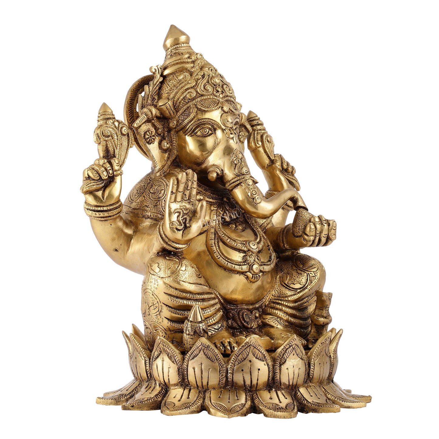 Brass Superfine Big Lord Ganesha Idol for Entrance or Home Temple | Height 15.5 inch - Budhshiv.com