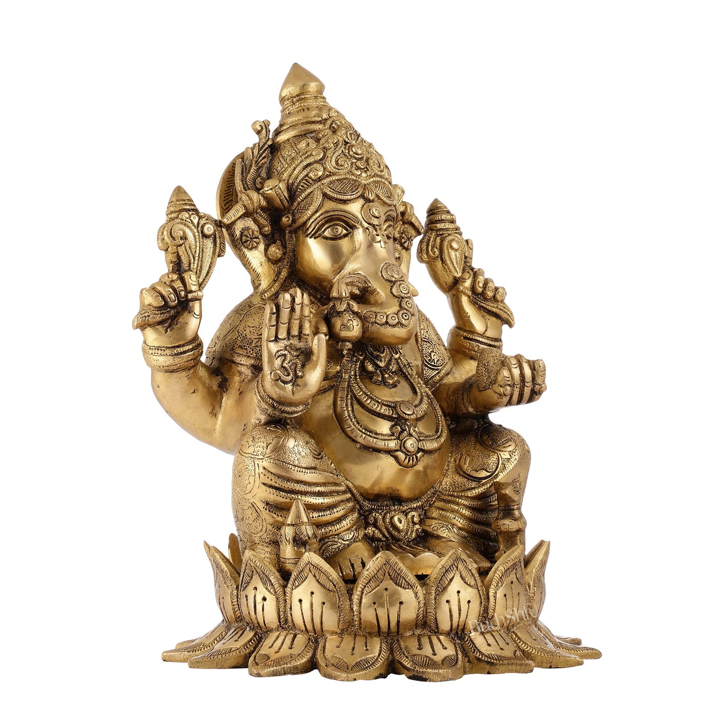 Brass Superfine Big Lord Ganesha Idol (Right Side Trunk) for Entrance or Home Temple | Height 15.5 inch - Budhshiv.com