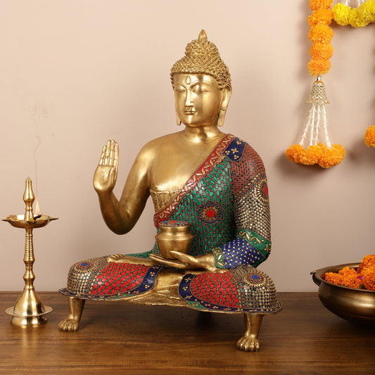 Brass Superfine Buddha Statue with Meenakari - 26 Inch - Budhshiv.com