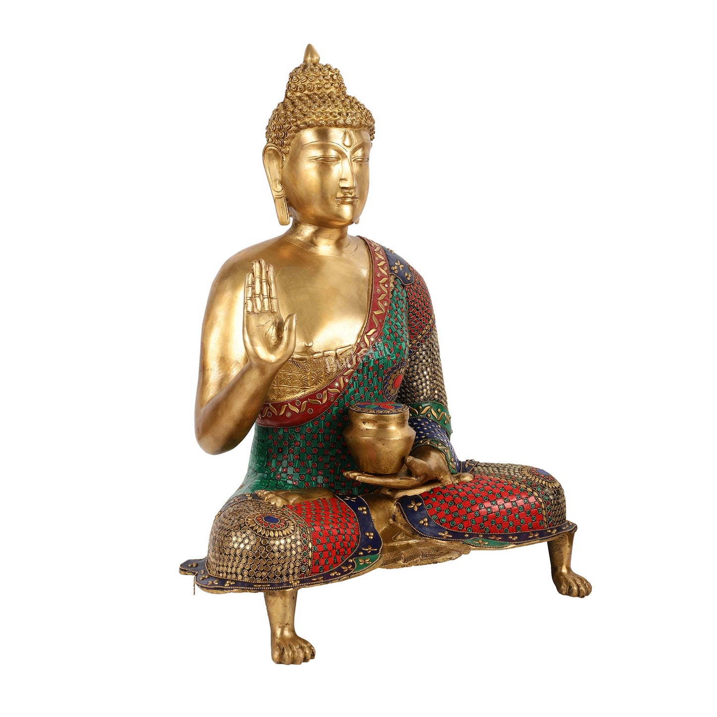Brass Superfine Buddha Statue with Meenakari - 26 Inch - Budhshiv.com