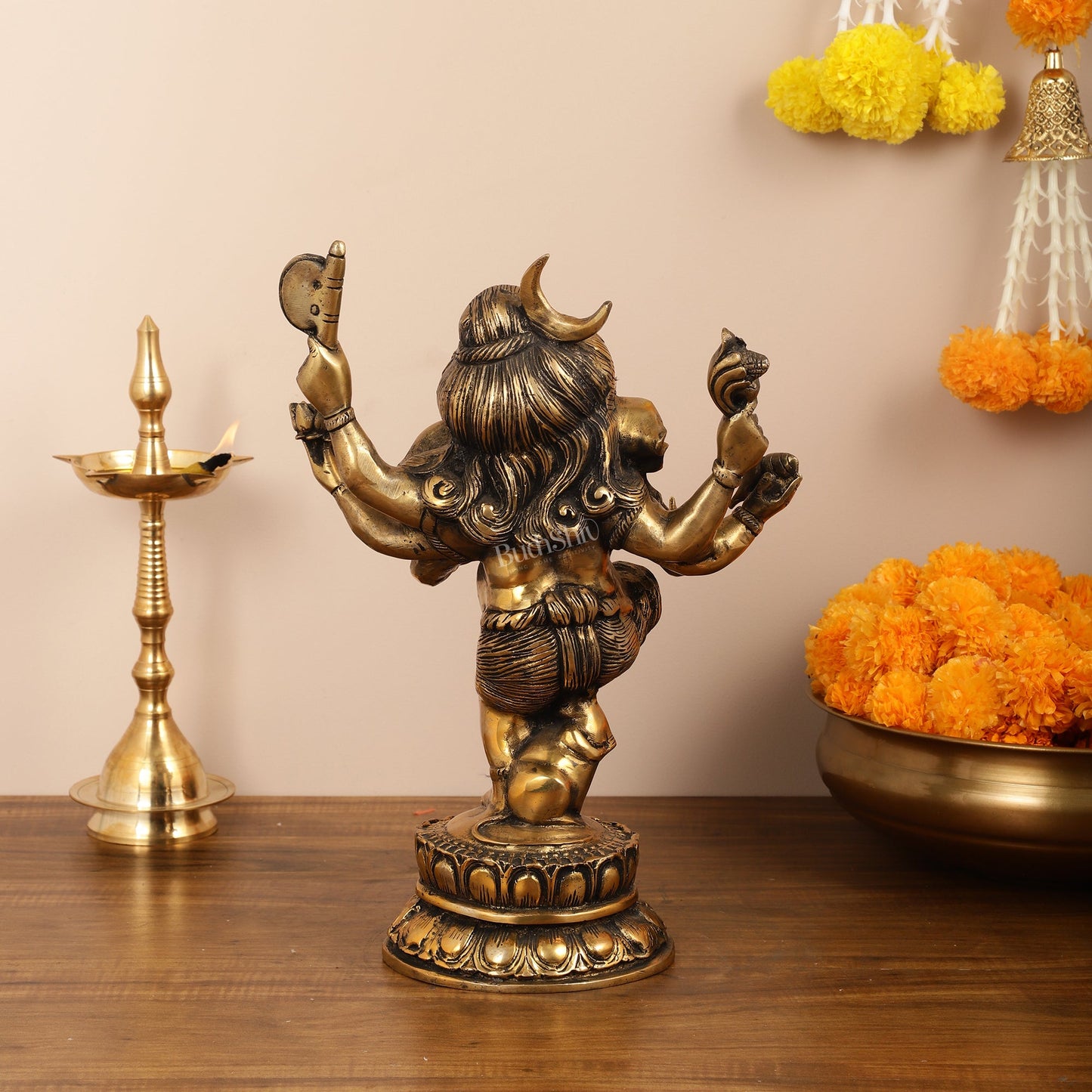 Brass Superfine Dancing Ganesha with 6 arms Idol - 15.5 Inch - Budhshiv.com