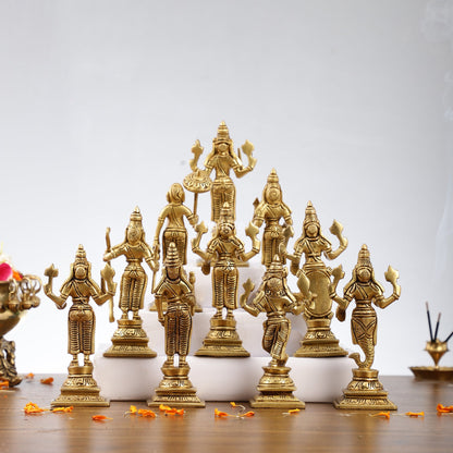 Brass Superfine Dashavataram set 6" Vishnu Dashavatar idols - Budhshiv.com
