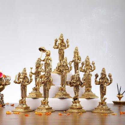 Brass Superfine Dashavataram set 6" Vishnu Dashavatar idols - Budhshiv.com