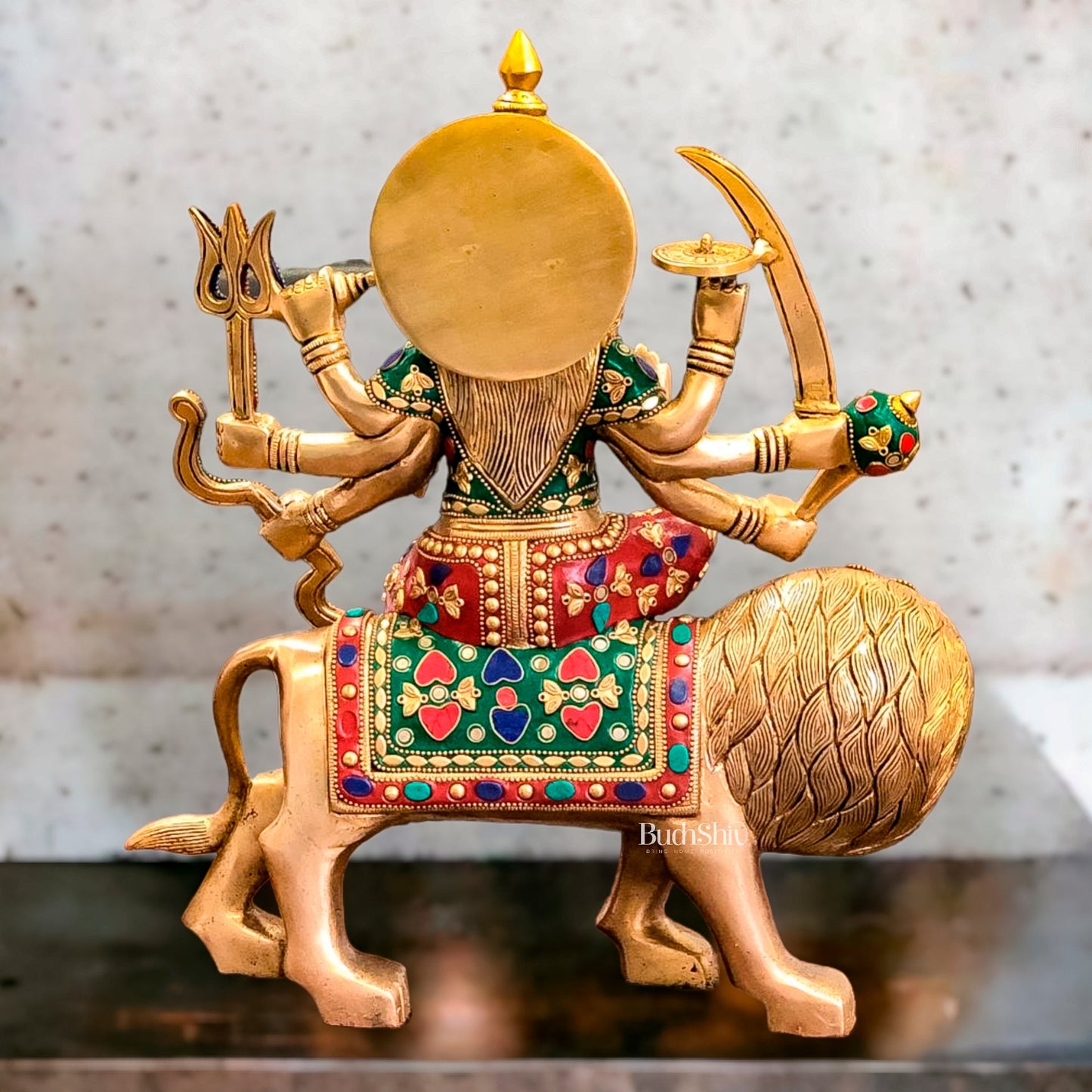 Brass Superfine Durga Statue 14" stonework - Budhshiv.com