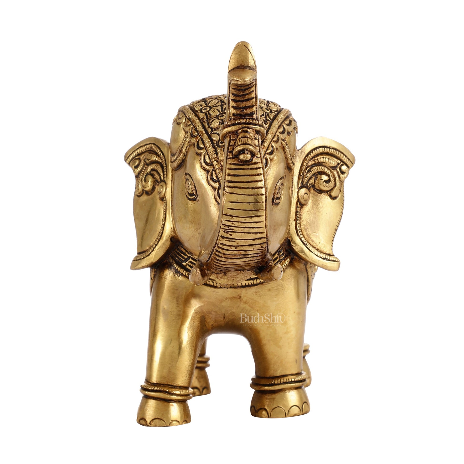 Brass Superfine Elephant Statue Showpiece | 9.5 inch - Budhshiv.com