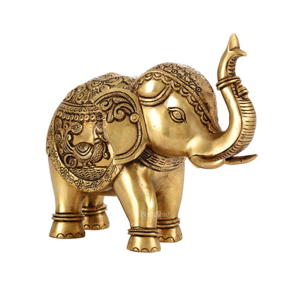 Brass Superfine Elephant Statue Showpiece | 9.5 inch - Budhshiv.com