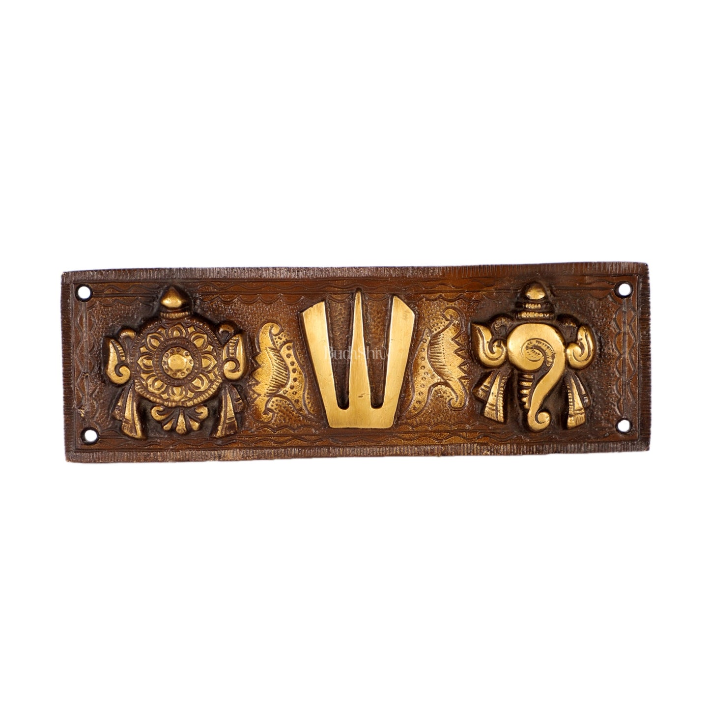 Brass Superfine Engraved Shankh Chakra and Namah Wall Hanging Plate | Tirupati Balaji - Budhshiv.com