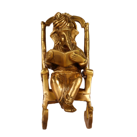 Brass superfine Ganesha on rocking chair 7" - Budhshiv.com