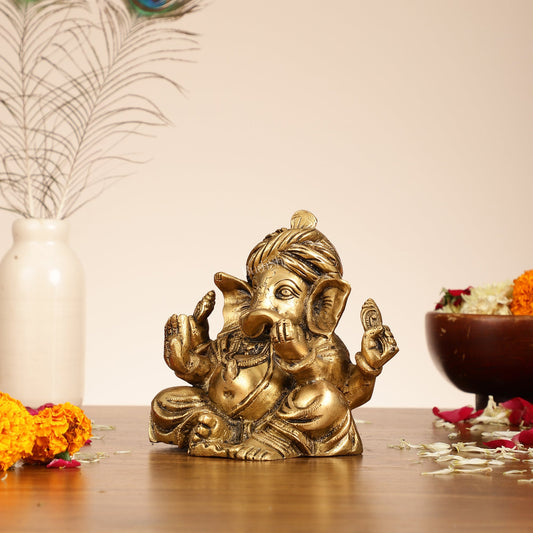Brass Superfine Ganesha statue 7.5 inch - Budhshiv.com