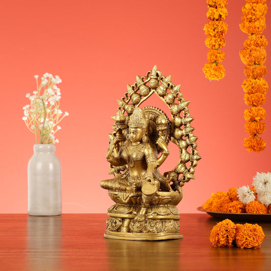 Brass Superfine Goddess Lakshmi with Coin Idol - 10.5 Inch - Budhshiv.com