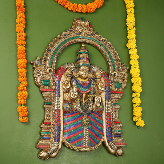 Brass Superfine Goddess Padmavathi Thayar Large Wall Hanging Idol with Stonework - Budhshiv.com