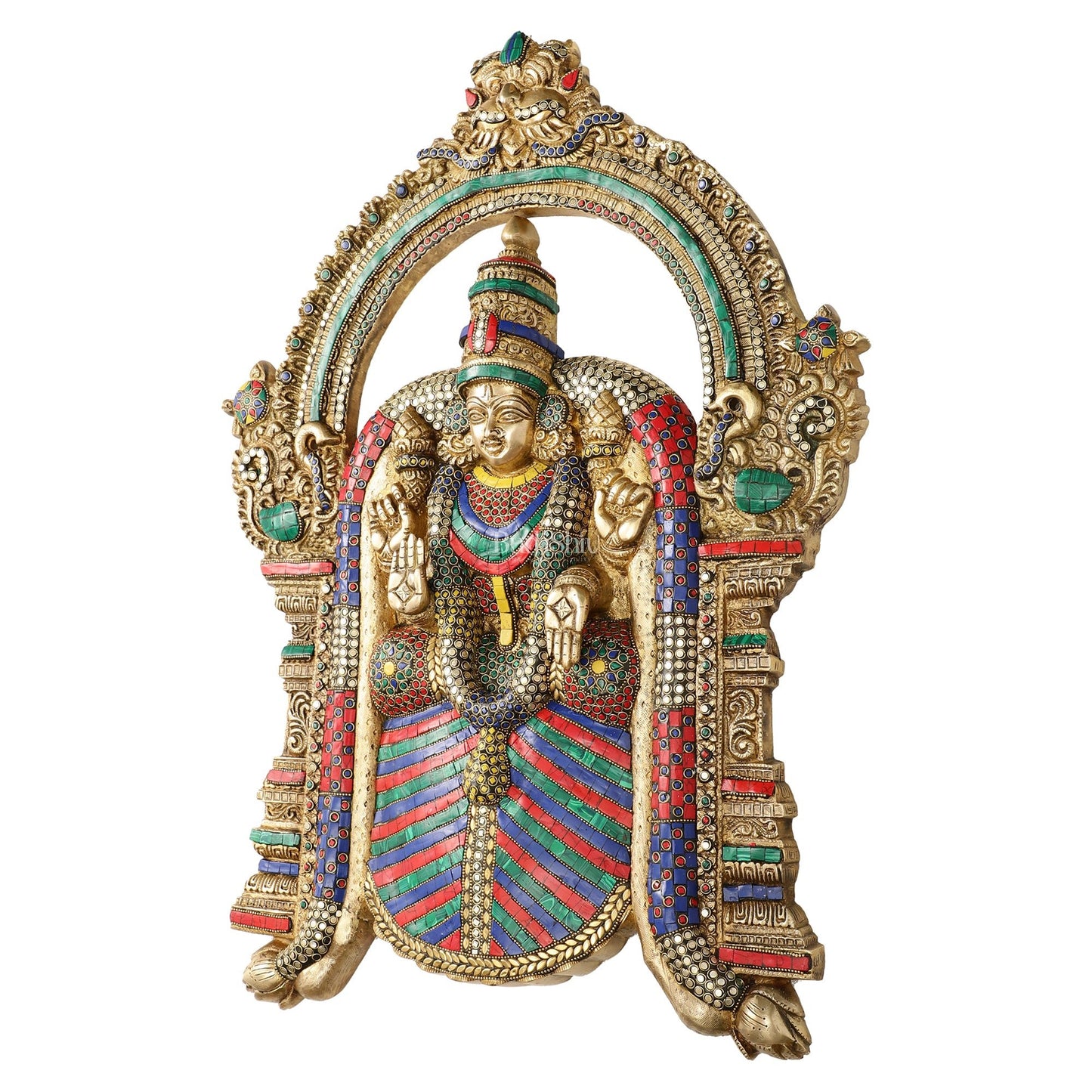 Brass Superfine Goddess Padmavathi Thayar Large Wall Hanging Idol with Stonework - Budhshiv.com