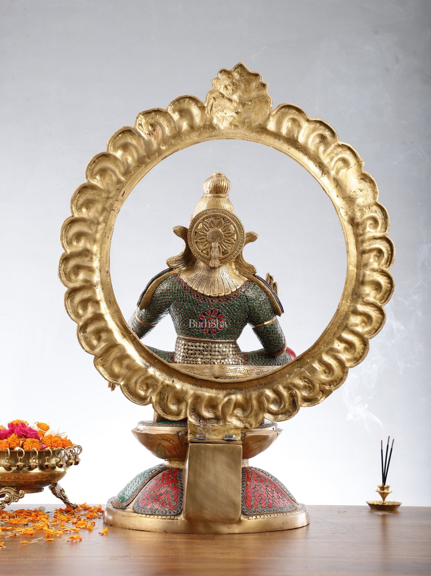 Brass Superfine Handcrafted Ayappan Swamy Statue with stonework 30" - Budhshiv.com