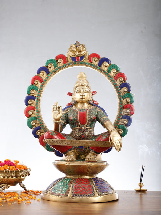 Brass Superfine Handcrafted Ayappan Swamy Statue with stonework 30" - Budhshiv.com