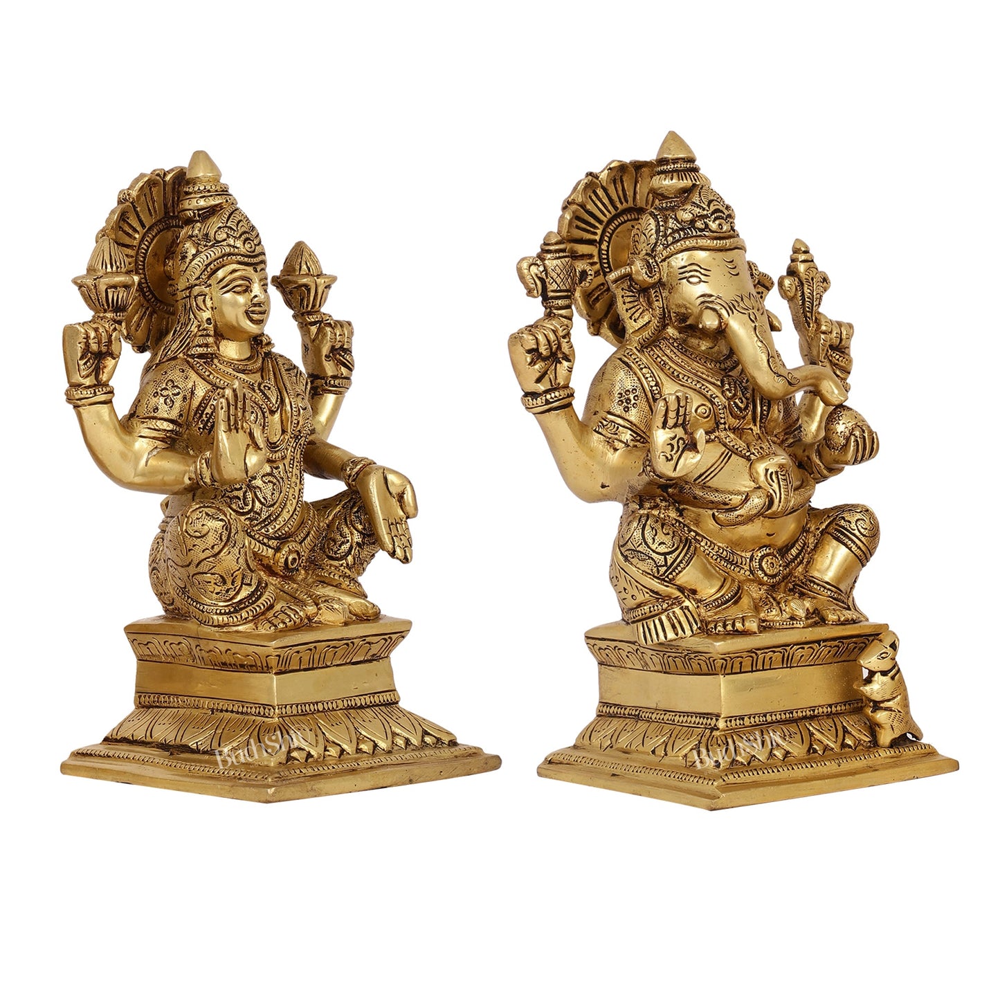 Brass Superfine Handcrafted Ganesha and Lakshmi Murti - Set of two 7.5" - Budhshiv.com