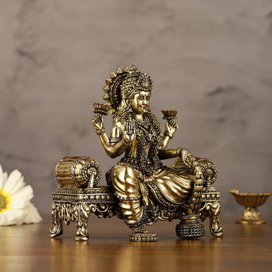 Brass Superfine Intricate Lightweight Goddess Lakshmi Idol - 5.5" - Budhshiv.com