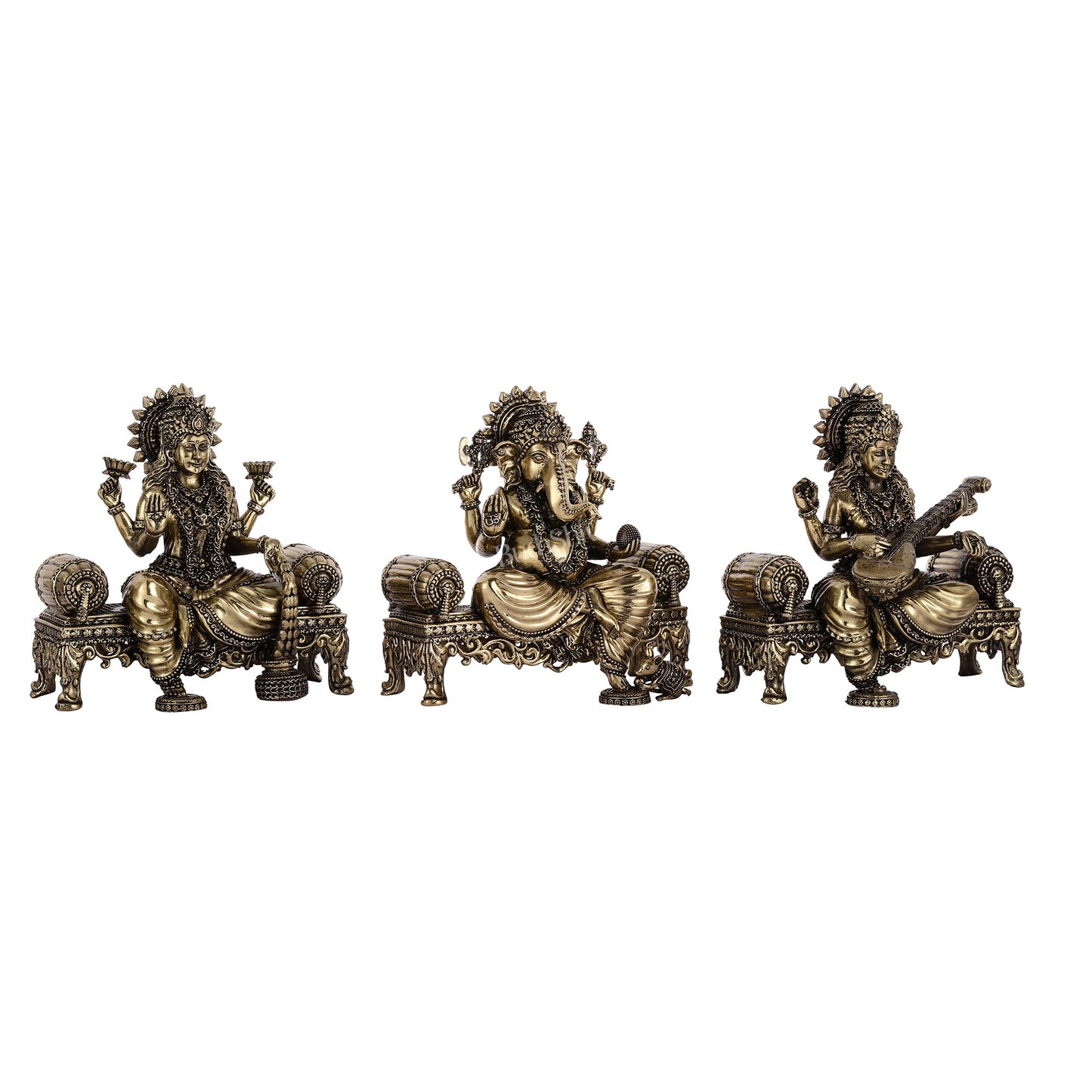 Brass Superfine Intricate Lightweight Idols - Ganesha, Saraswati, Lakshmi | 5.5" - Budhshiv.com