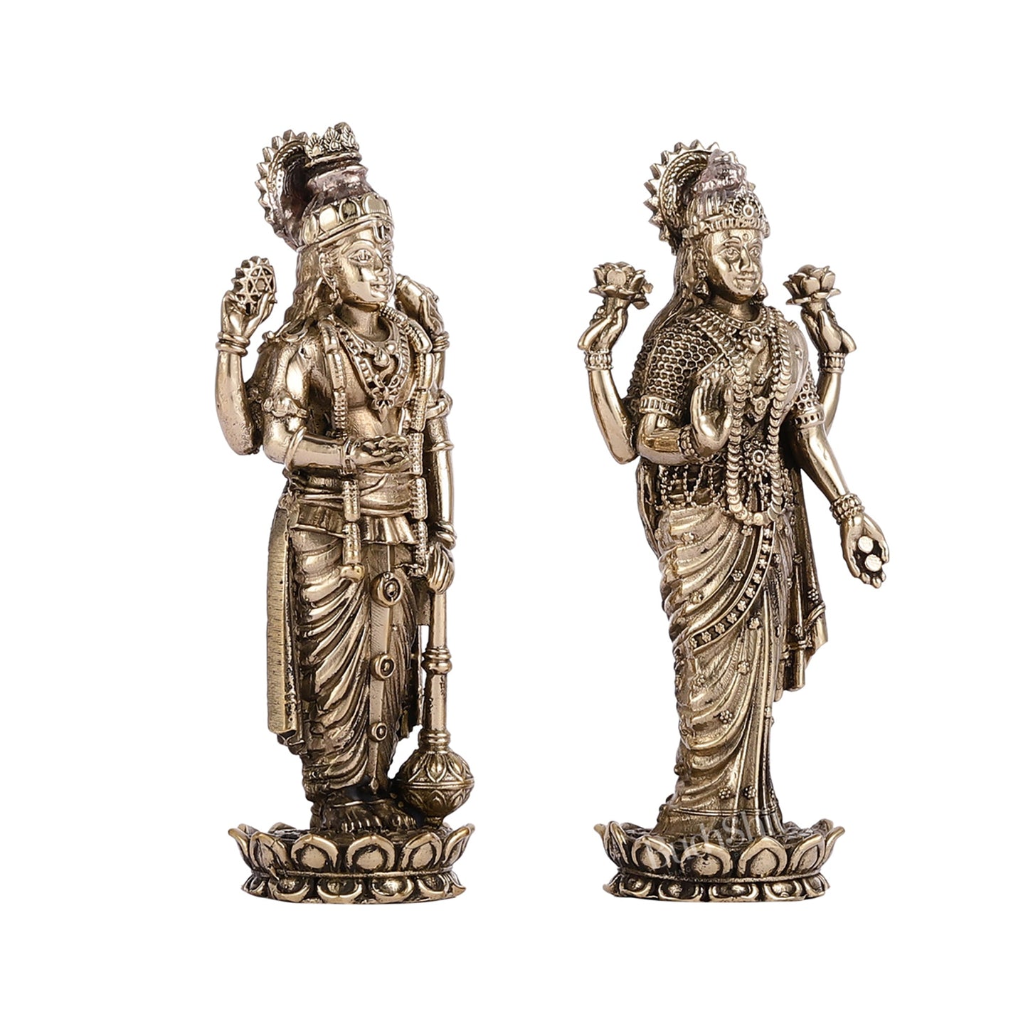 Brass Superfine Intricate Miniature Vishnu Lakshmi Narayana Idol - 4" - Budhshiv.com