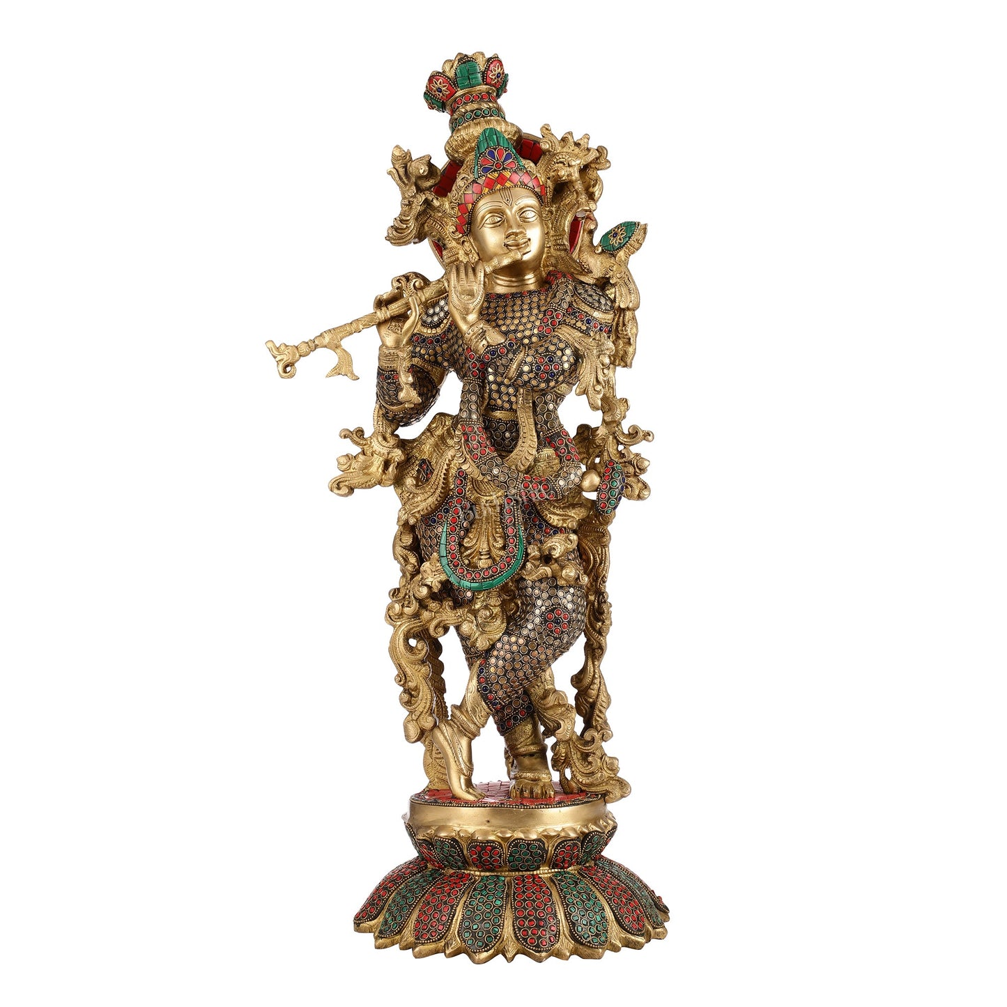 Brass Superfine Krishna Statue on lotus base 26" - Budhshiv.com